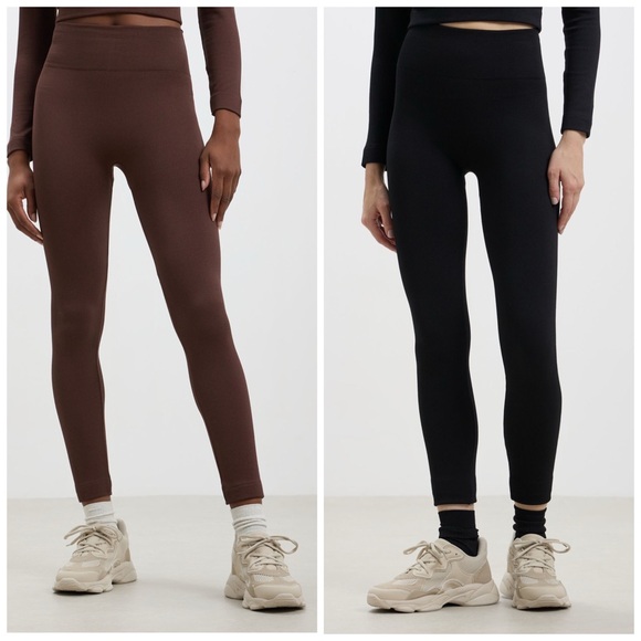 Pants - Sho Sho Lounge Black & Brown Seamless High Waisted Casual Leggings 2 Pack Set